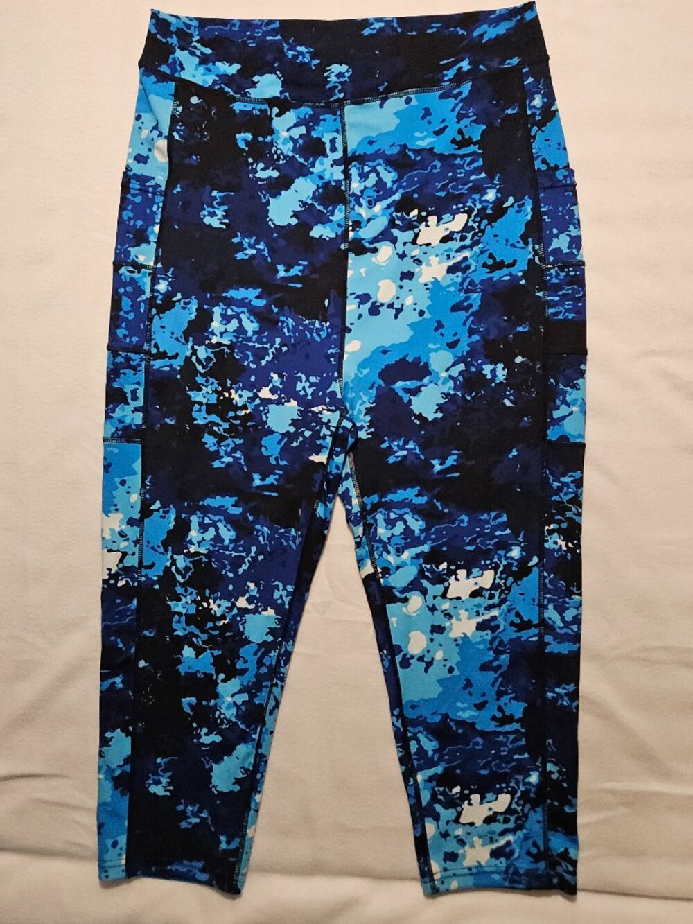 POP FIT Blue‎ Camo High Rise Side Pocket Cropped Capri Leggings - 3XL